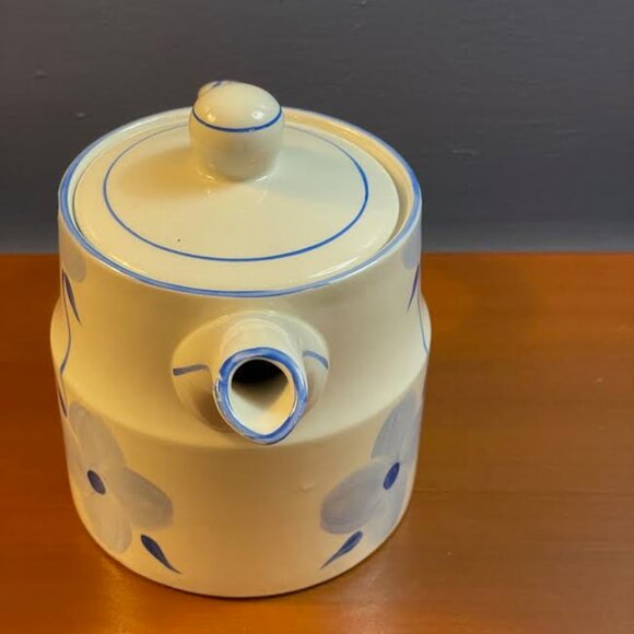 Wood and Sons Ellgreave White and Floral Blue Teapot Vintage Ironstone English - Picture 2 of 9